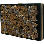 Dolce & Gabbana Black Velvet Gold Frame Clutch Evening Party Purse Bag BAG1582