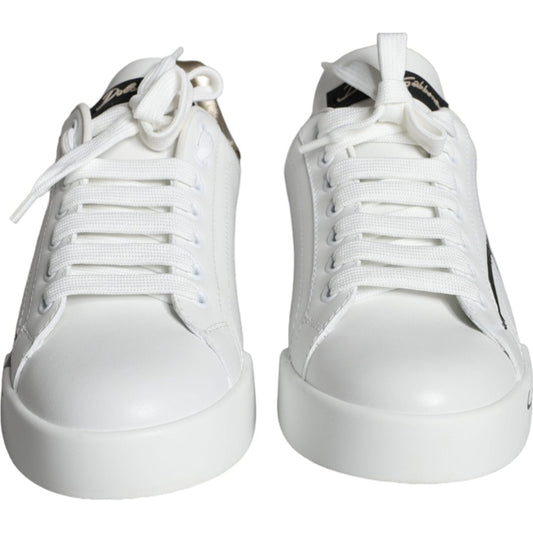 Dolce & Gabbana White Gold Portofino Low Top Leather Sneakers Shoes Dolce & Gabbana Light Gray