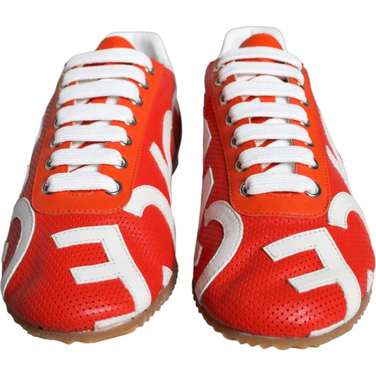 Dolce & Gabbana Red White Leather Logo Casual Sneakers Shoes Dolce & Gabbana Lavender