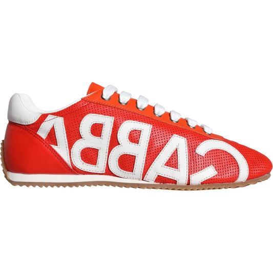 Dolce & Gabbana Red White Leather Logo Casual Sneakers Shoes Dolce & Gabbana Beige