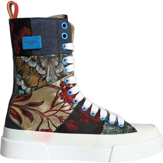 Dolce & Gabbana Multicolor Patchwork Logo High Top Sneakers Shoes Dolce & Gabbana Dark Slate Gray