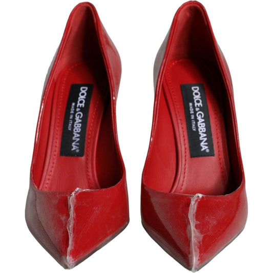 Dolce & Gabbana Red Patent Leather Faux Pearl Heels Pumps Shoes Dolce & Gabbana Brown