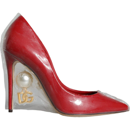 Dolce & Gabbana Red Patent Leather Faux Pearl Heels Pumps Shoes Dolce & Gabbana Sienna