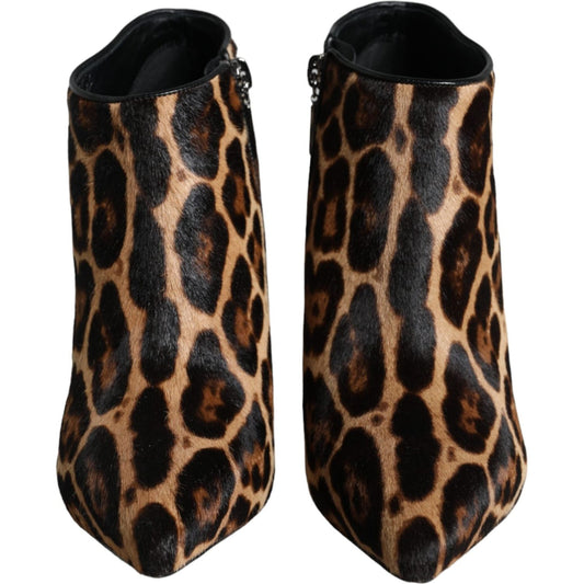 Dolce & Gabbana Brown Leopard Calf Fur Heels Ankle Boots Shoes Dolce & Gabbana Black