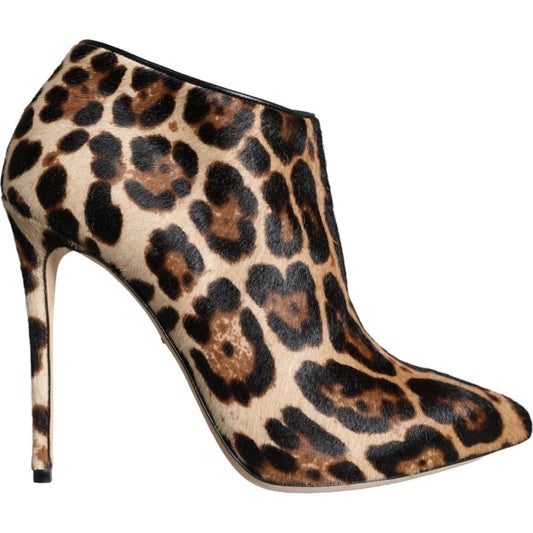 Dolce & Gabbana Brown Leopard Calf Fur Heels Ankle Boots Shoes Dolce & Gabbana Dark Slate Gray