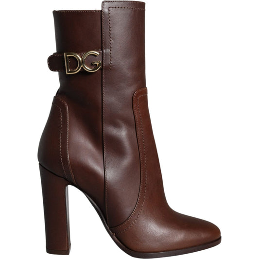 Dolce & Gabbana Brown Leather Heels Mid Calf Boots Shoes Dolce & Gabbana Dark Slate Gray