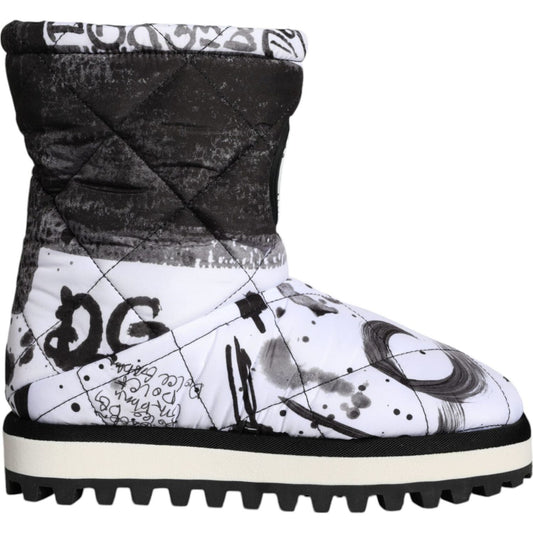 Dolce & Gabbana White Padded Logo Print Mid Calf Boots Shoes Dolce & Gabbana Lavender