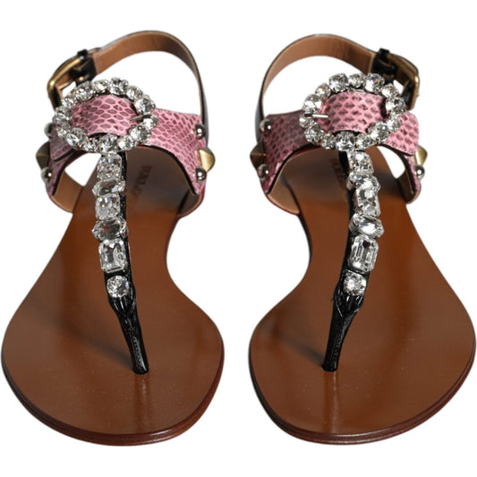 Dolce & Gabbana Multicolor Crystal Sandals Flip Flops Shoes Dolce & Gabbana Saddle Brown