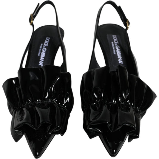 Dolce & Gabbana Black Patent Leather Heels Slingback Shoes Dolce & Gabbana Black