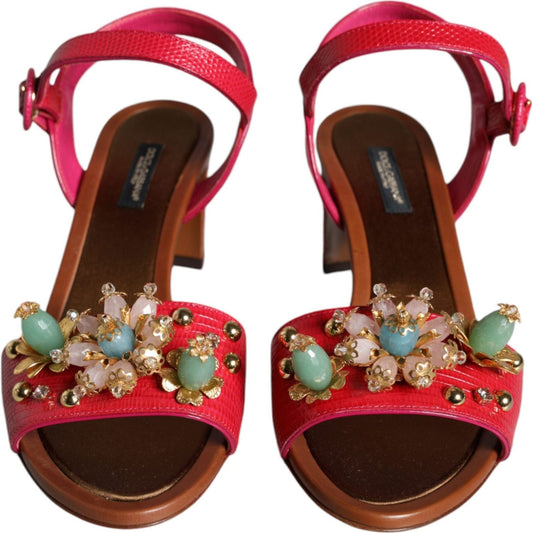 Dolce & Gabbana Fuchsia Leather Embellished Keira Sandals Shoes Dolce & Gabbana Saddle Brown