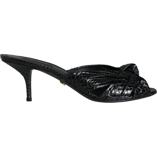 Dolce & Gabbana Black Leather Heels Slides Sandals Shoes Dolce & Gabbana Black
