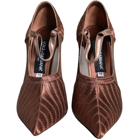 Dolce & Gabbana Brown Mesh Viscose Ankle Strap Pumps Shoes Dolce & Gabbana Dark Slate Gray