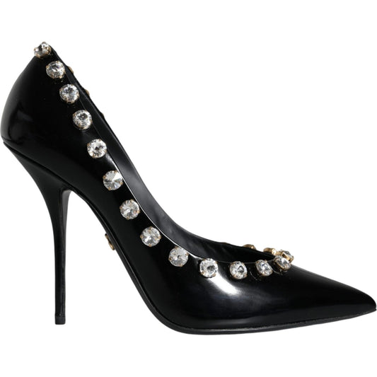 Dolce & Gabbana Black Crystals Leather High Heels Pumps Shoes Dolce & Gabbana Black