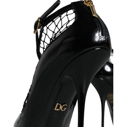 Dolce & Gabbana Black Mesh Patent Leather Heels Pumps Shoes