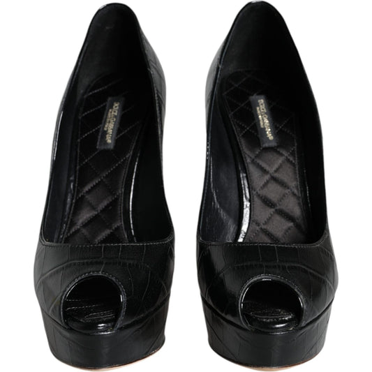Dolce & Gabbana Black Leather Platform Heels Pumps Shoes Dolce & Gabbana Black