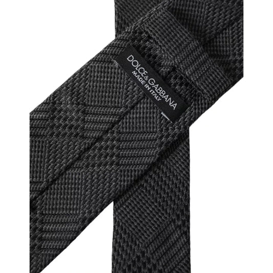 Dolce & Gabbana Dark Gray Plaid Patterned Silk Adjustable Men Tie Dolce & Gabbana Dark Slate Gray