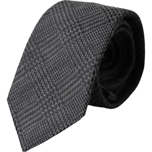 Dolce & Gabbana Dark Gray Plaid Patterned Silk Adjustable Men Tie Dolce & Gabbana Dark Slate Gray