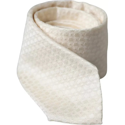 Dolce & Gabbana Off White Silk Adjustable Necktie Men Tie Dolce & Gabbana Light Gray