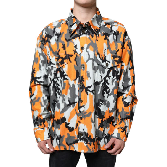 Dolce & Gabbana Multicolor Camouflage Cotton Denim Collared Jacket Dolce & Gabbana Dark Salmon