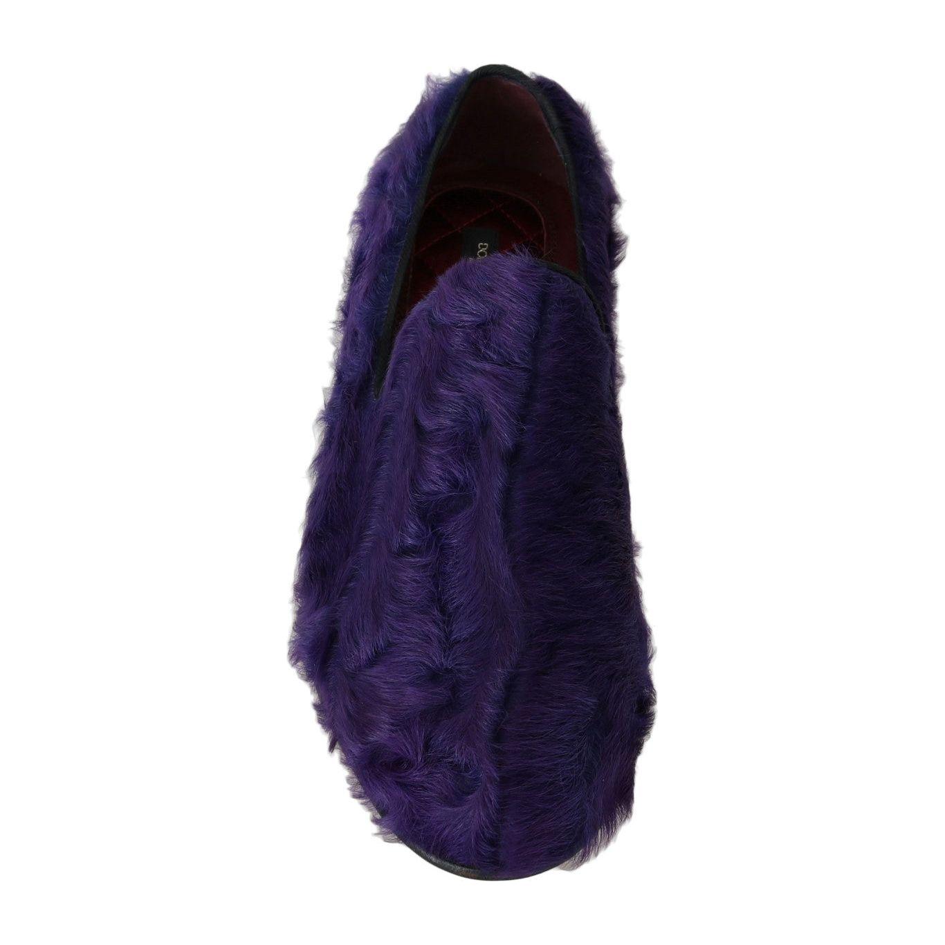 Dolce & Gabbana Purple Sheep Fur Leather Loafers