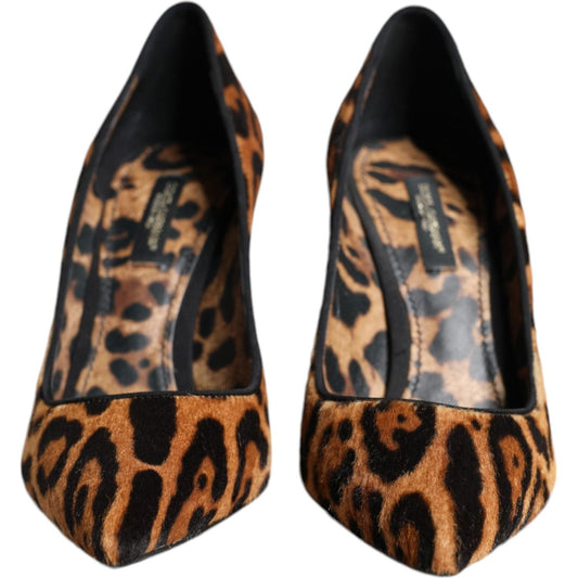 Dolce & Gabbana Brown Leopard Calf Hair Heels Pumps Shoes Dolce & Gabbana Black