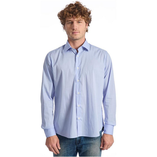 Baldinini Trend Light Blue Cotton Men Shirt Baldinini Trend Light Steel Blue