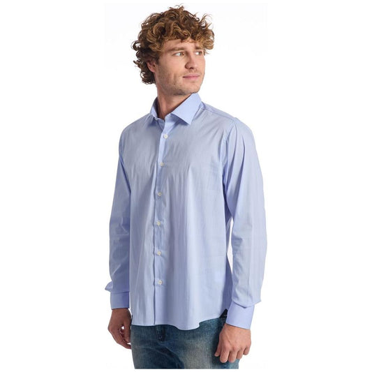 Baldinini Trend Light Blue Cotton Men Shirt Baldinini Trend Gray