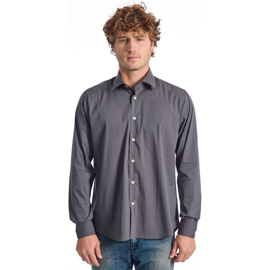 Baldinini Trend Gray Cotton Mens Shirt Baldinini Trend Dim Gray