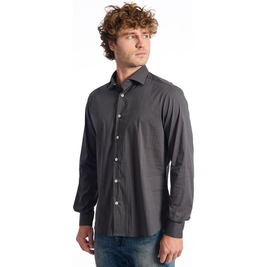 Baldinini Trend Gray Cotton Men Shirt Slim Fit Long Sleeve Baldinini Trend Dark Slate Gray
