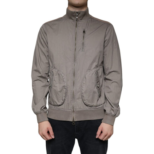 Armani Jeans Brown Cotton Full Zip Bomber Logo Jacket Armani Jeans Dim Gray