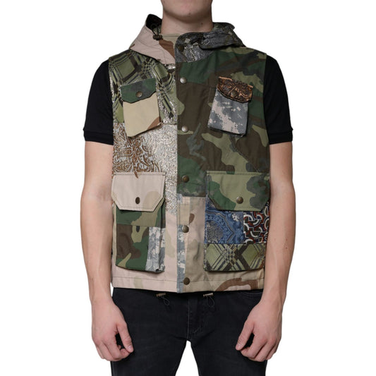 Dolce & Gabbana Multicolor Patchwork Hooded Vest Jacket Dolce & Gabbana Dark Slate Gray