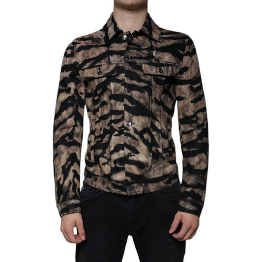 Dolce & Gabbana Brown Tiger Button Down Collared Jacket Dolce & Gabbana Black