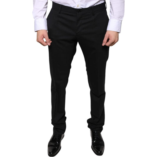 Dolce & Gabbana Black Wool Skinny Dress Formal Pants Dolce & Gabbana Light Gray