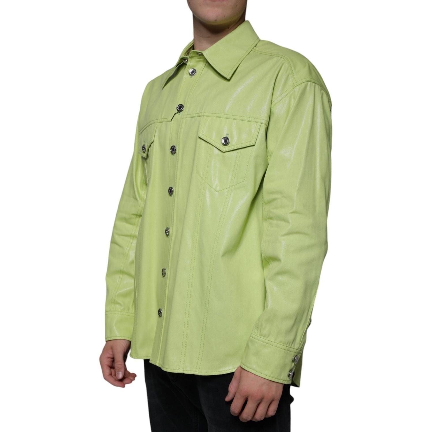 Dolce & Gabbana Green Cotton Collared Men Button Down Shirt