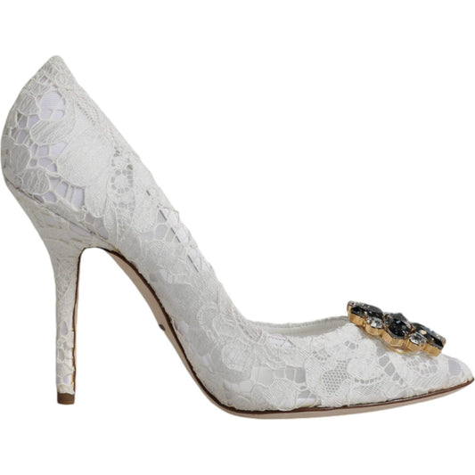 Dolce & Gabbana White Taormina Lace Crystal Heel Pumps Shoes Dolce & Gabbana Gray