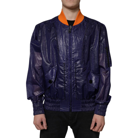 Dolce & Gabbana Blue Cotton Stretch Full Zip Bomber Jacket Dolce & Gabbana Dark Slate Gray