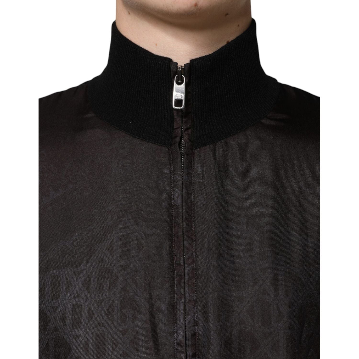Dolce & Gabbana Black Logo Monogram Full Zip Bomber Jacket