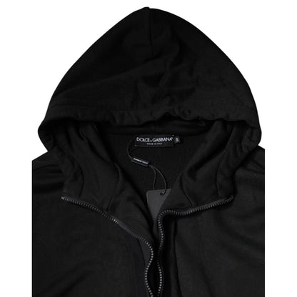 Dolce & Gabbana Black Cotton Full Zip Hooded Bomber Jacket