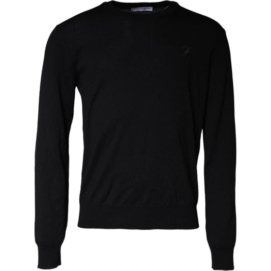 Dolce & Gabbana Black Wool Knit Crew Neck Pullover Sweater Dolce & Gabbana Black