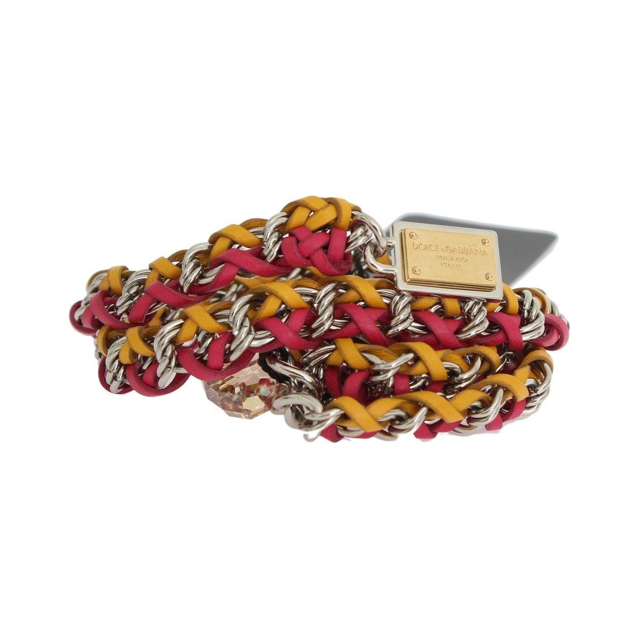 Dolce & Gabbana Red Yellow Leather Crystal Belt