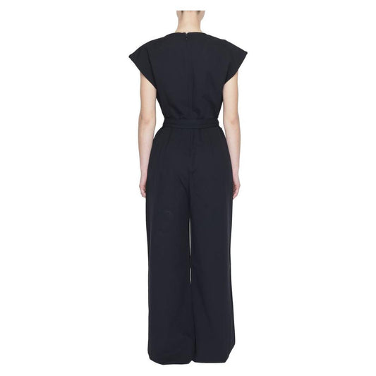 Back view of Vila Clothes elegant black women's jumpsuit made from 90% polyester and 10% elastane, part of the Spring/Summer collection