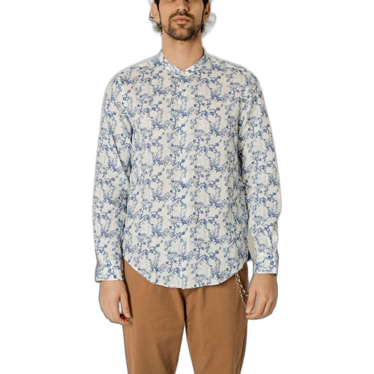 Gianni Lupo Blue Linen Shirt Gianni Lupo Gray