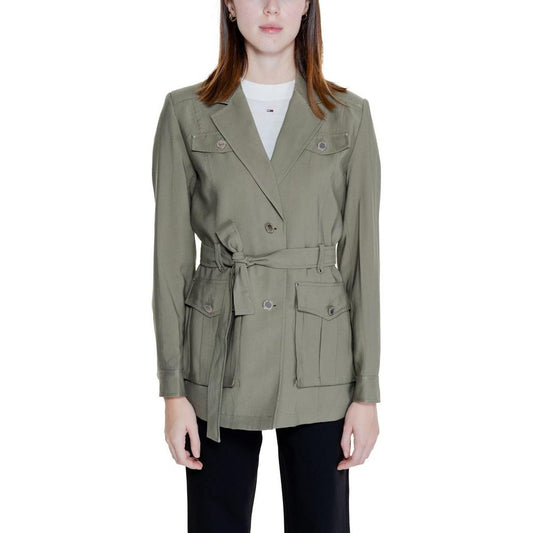 Morgan De Toi green viscose blazer for women with belt detail and pockets, made of 90% viscose and 10% polyester.