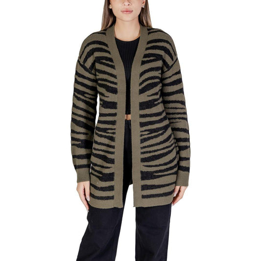 Jacqueline De Yong green and black striped knit cardigan for women; fall/winter collection, nylon blend.