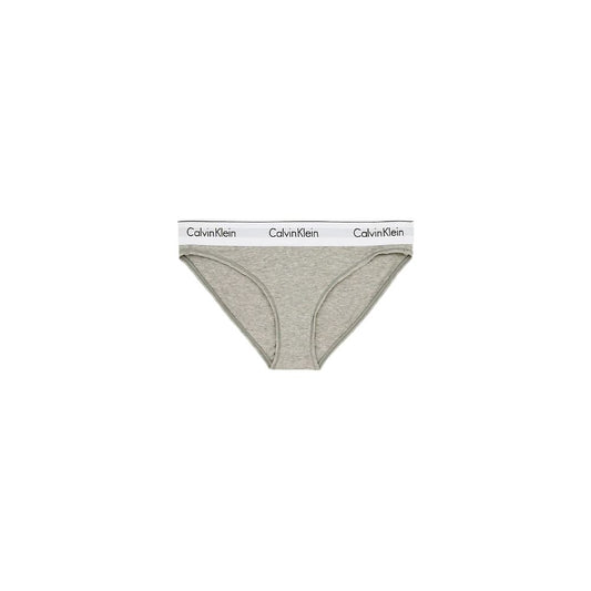 Calvin Klein gray cotton bikini briefs with logo waistband, women's underwear for comfort and style.