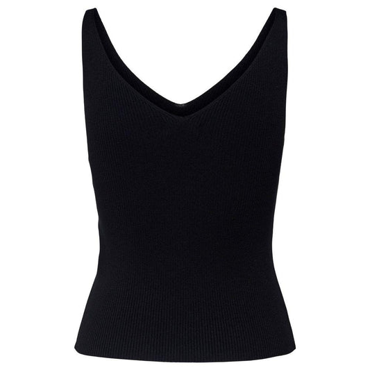 Jacqueline De Yong black viscose tank top with V-neck, perfect for summer layering, made from 80% viscose and 20% nylon for a soft feel.