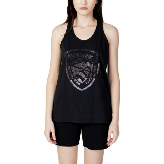 Blauer women's black cotton t-shirt, spring/summer collection, featuring stylish logo print. Perfect for casual wear.