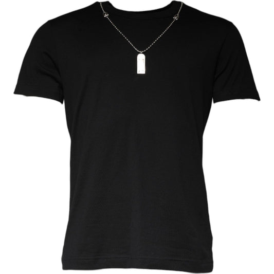 Dolce & Gabbana Black Cotton Necklace Embellished T-shirt Dolce & Gabbana Black