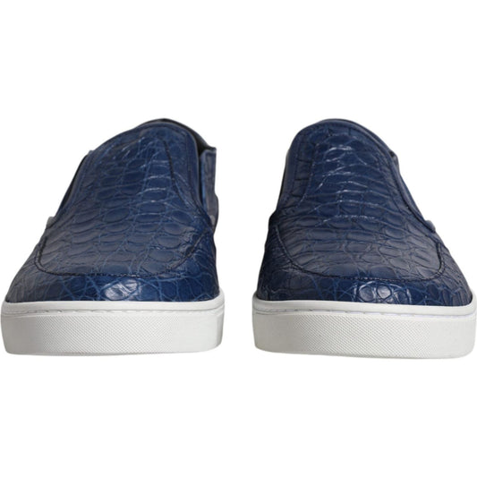 Dolce & Gabbana Blue Croc Exotic Leather Men Sneakers Shoes Dolce & Gabbana Dark Slate Gray