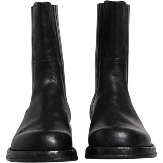 Dolce & Gabbana Black Horse Leather Mid Calf Boots Shoes Dolce & Gabbana Black